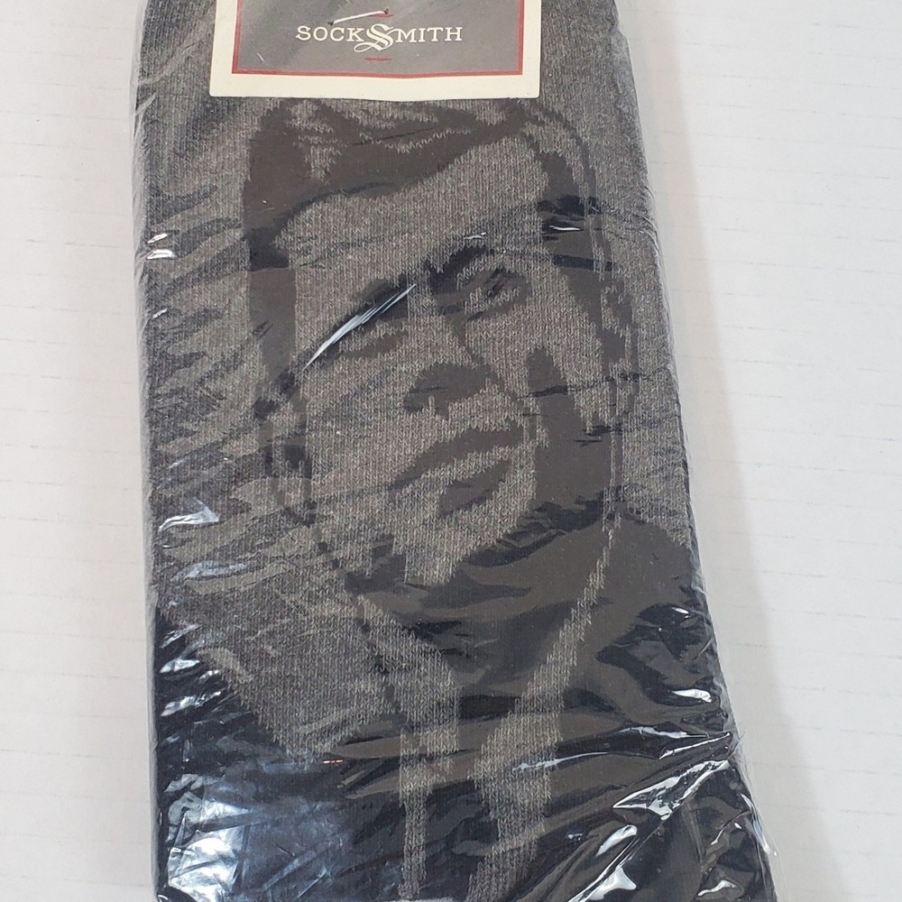 Socksmith Mens JFK John F Kennedy Graphic Cotton Crew Socks Grey Black NEW